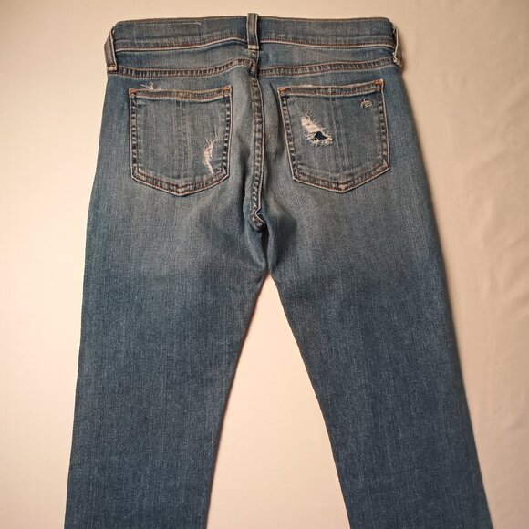 Rag & Bone Jeans Size 24/0 Low Rise Skinny Leg Medium Wash Distressed - Picture 3 of 10